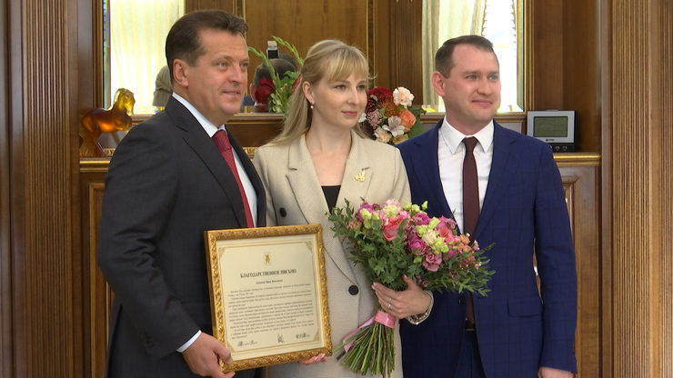 The Mayor of Kazan Ilsur Metshin meets with Maria Golovanova, the finalist of Russia Teacher of the Year contest